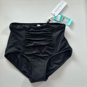 Black Seafolly high waisted bikini bottom with rushing in front size US 6